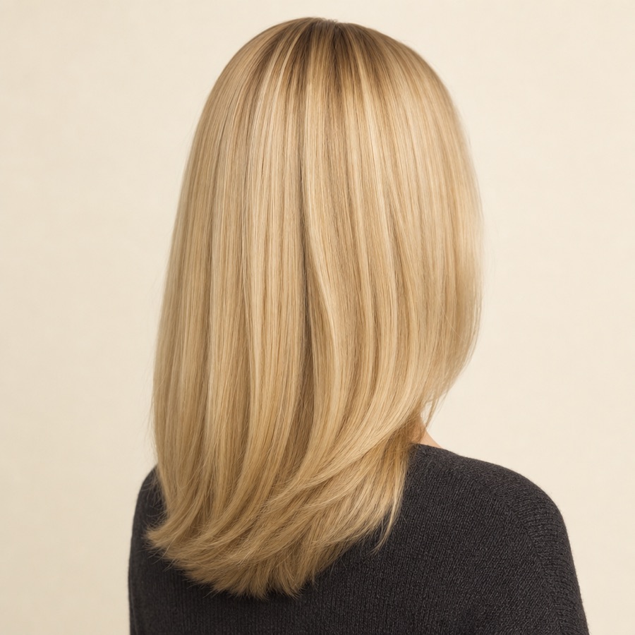 Referencia del look: rubio platinado largo y lacio